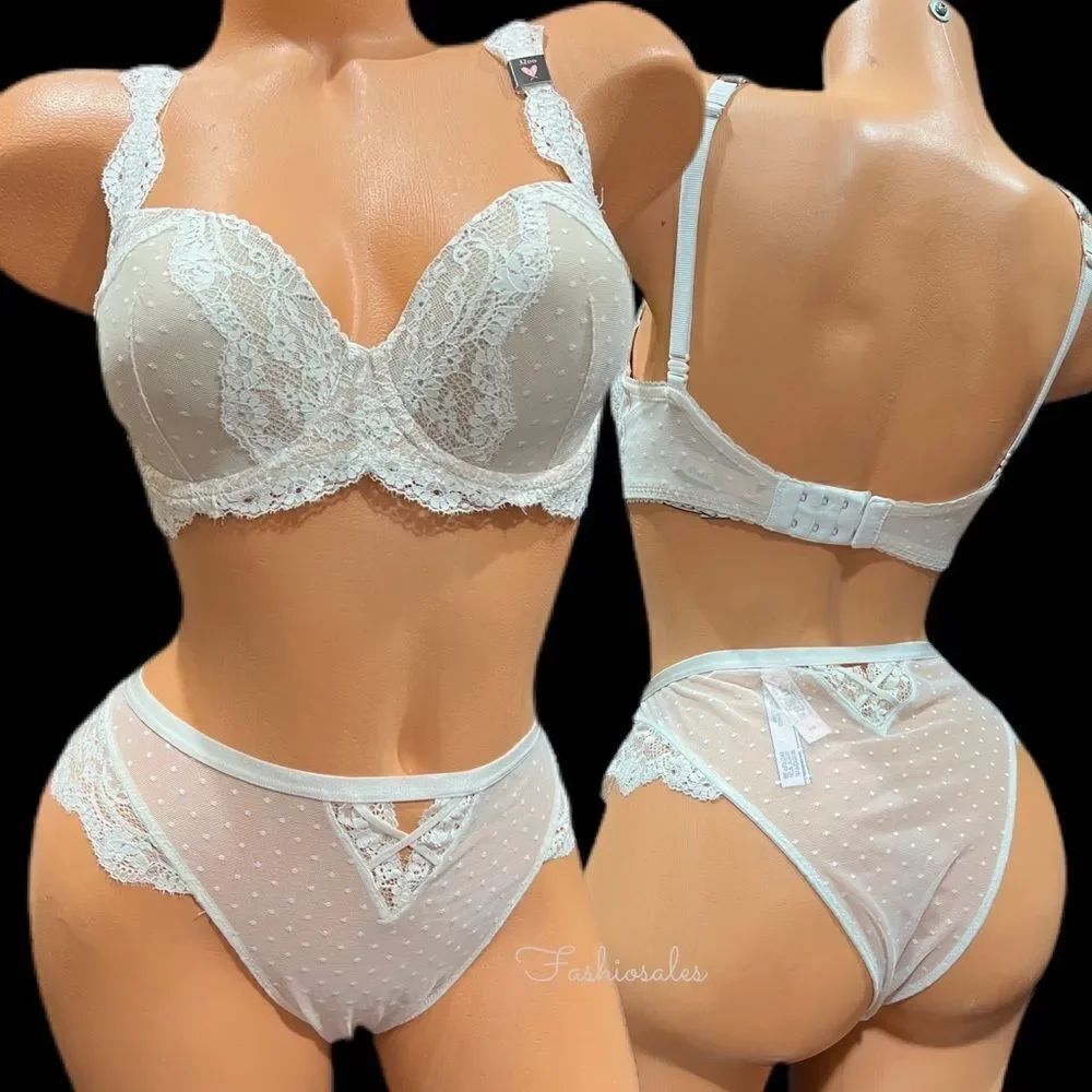 Victorias Secret set Dream Angels Lined Demi lace mesh bra Brazilian slip panty